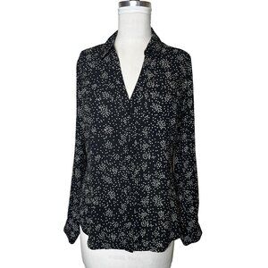 Candies Long Sleeve Button Up Black & White Polka Dot Blouse Women's Size